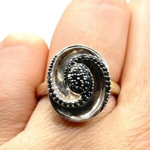 Sterling Silver Pave Black Diamond Swirl Ring Size 7 Modernist